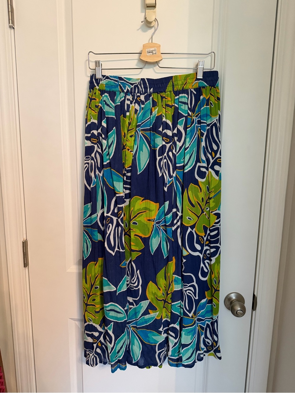 Navy Blue Tropical Print Maxi Skirt